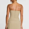 Rochie mini plisată cu drapaj din țesătură de sargă Bruna, culoare gri-maro