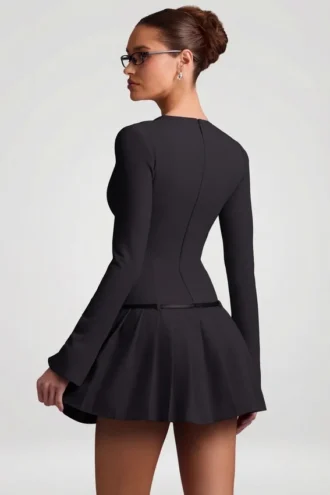 Rochie mini plisată cu mâneci lungi Fiorella, negru Rochie mini plisată cu mâneci lungi Fiorella, negru