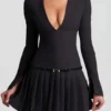 Rochie mini plisată cu mâneci lungi Fiorella, negru Rochie mini plisată cu mâneci lungi Fiorella, negru