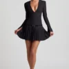 Rochie mini plisată cu mâneci lungi Fiorella, negru Rochie mini plisată cu mâneci lungi Fiorella, negru