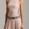 Rochie mini plisată cu spate decupat și curea Leilani în culoarea ciupercă