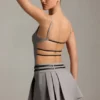 Rochie mini plisată cu spate decupat și curea Leilani, în culoarea gri