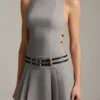 Rochie mini plisată cu spate decupat și curea Leilani, în culoarea gri