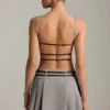 Rochie mini plisată cu spate decupat și curea Leilani, în culoarea gri