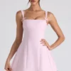 Rochie mini plisată în A cu detaliu fundă Cressida, în roz pal