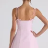 Rochie mini plisată în A cu detaliu fundă Cressida, în roz pal