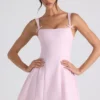 Rochie mini plisată în A cu detaliu fundă Cressida, în roz pal