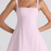 Rochie mini plisată în A cu detaliu fundă Cressida, în roz pal