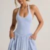 Rochie mini Reanna Modal cu gât halter și spate decupat, în albastru deschis