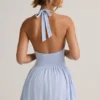 Rochie mini Reanna Modal cu gât halter și spate decupat, în albastru deschis