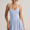 Rochie mini Reanna Modal cu gât halter și spate decupat, în albastru deschis