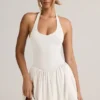 Rochie mini Reanna Modal cu gât halter și spate decupat, în culoarea alb