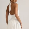 Rochie mini Reanna Modal cu gât halter și spate decupat, în culoarea alb