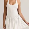 Rochie mini Reanna Modal cu gât halter și spate decupat, în culoarea alb