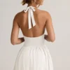 Rochie mini Reanna Modal cu gât halter și spate decupat, în culoarea alb