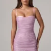 Rochie mini roz cu decupaje și volane Neréa