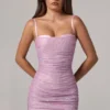 Rochie mini roz cu decupaje și volane Neréa