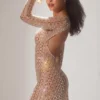 Rochie mini semi-transparentă cu decupaje și ornamente Ilana, culoare Almond Rochie mini semi-transparentă cu decupaje și ornamente Ilana, culoare Almond