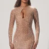 Rochie mini semi-transparentă cu decupaje și ornamente Ilana, culoare Almond Rochie mini semi-transparentă cu decupaje și ornamente Ilana, culoare Almond