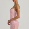 Rochie mini semi-transparentă, drapată, cu corset și ornamente, model Connie, în roz Rochie mini semi-transparentă, drapată, cu corset și ornamente, model Connie, în roz