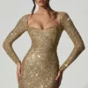Rochie mini Sephina cu decolteu în formă de inimă și ornamente aurii