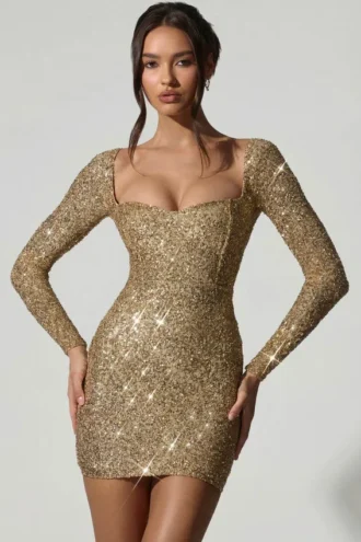 Rochie mini Sephina cu decolteu în formă de inimă și ornamente aurii Rochie mini Sephina cu decolteu în formă de inimă și ornamente aurii