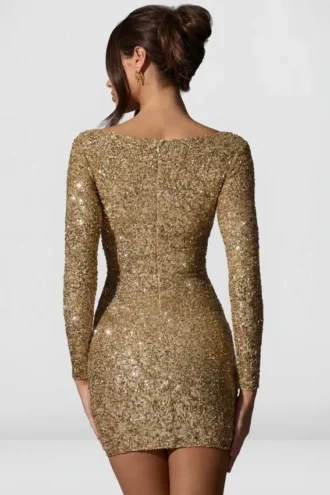 Rochie mini Sephina cu decolteu în formă de inimă și ornamente aurii Rochie mini Sephina cu decolteu în formă de inimă și ornamente aurii