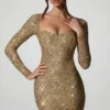 Rochie mini Sephina cu decolteu în formă de inimă și ornamente aurii