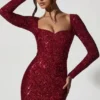 Rochie mini Sephina cu decolteu în formă de inimă și ornamente, în roșu