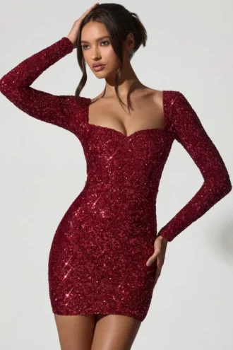 Rochie mini Sephina cu decolteu în formă de inimă și ornamente, în roșu Rochie mini Sephina cu decolteu în formă de inimă și ornamente, în roșu