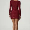 Rochie mini Sephina cu decolteu în formă de inimă și ornamente, în roșu