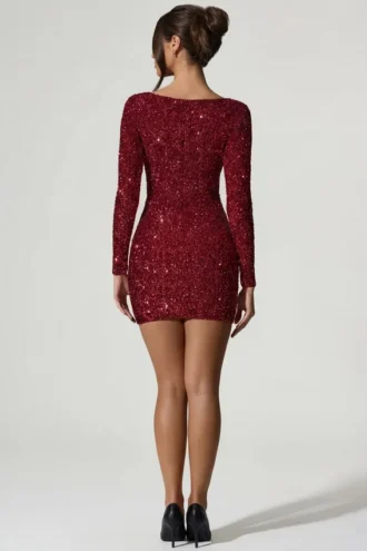 Rochie mini Sephina cu decolteu în formă de inimă și ornamente, în roșu Rochie mini Sephina cu decolteu în formă de inimă și ornamente, în roșu