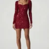Rochie mini Sephina cu decolteu în formă de inimă și ornamente, în roșu