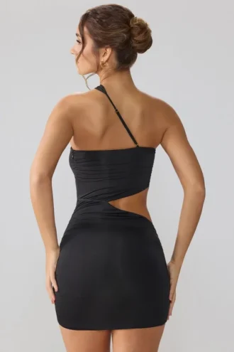 Rochie mini Shyla din jersey elastic cu decupaje și drapaje, în negru Rochie mini Shyla din jersey elastic cu decupaje și drapaje, în negru