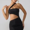 Rochie mini Shyla din jersey elastic cu decupaje și drapaje, în negru