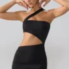 Rochie mini Shyla din jersey elastic cu decupaje și drapaje, în negru