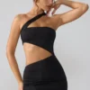 Rochie mini Shyla din jersey elastic cu decupaje și drapaje, în negru