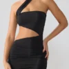 Rochie mini Shyla din jersey elastic cu decupaje și drapaje, în negru