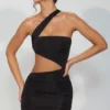 Rochie mini Shyla din jersey elastic cu decupaje și drapaje, în negru