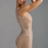 Rochie mini Sindre cu guler pătrat și ornamente, în culoarea migdală Rochie mini Sindre cu guler pătrat și ornamente, în culoarea migdală