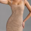 Rochie mini Sindre cu guler pătrat și ornamente, în culoarea migdală Rochie mini Sindre cu guler pătrat și ornamente, în culoarea migdală