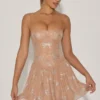 Rochie mini skater cu bretele și decorațiuni Atiyah, culoare migdală Rochie mini skater cu bretele și decorațiuni Atiyah, culoare migdală