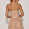Rochie mini skater cu bretele și decorațiuni Atiyah, culoare migdală Rochie mini skater cu bretele și decorațiuni Atiyah, culoare migdală