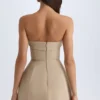 Rochie mini structurată cu guler pliat Taia, culoare camel