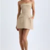 Rochie mini structurată cu guler pliat Taia, culoare camel