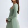 Rochie mini structurată cu guler pătrat Taesha, în nuanța verde kaki