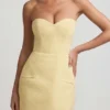 Rochie mini structurată fără bretele, cu decolteu în formă de inimă, Talina, în galben pastel Rochie mini structurată fără bretele, cu decolteu în formă de inimă, Talina, în galben pastel