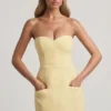 Rochie mini structurată fără bretele, cu decolteu în formă de inimă, Talina, în galben pastel Rochie mini structurată fără bretele, cu decolteu în formă de inimă, Talina, în galben pastel