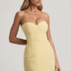 Rochie mini structurată fără bretele, cu decolteu în formă de inimă, Talina, în galben pastel Rochie mini structurată fără bretele, cu decolteu în formă de inimă, Talina, în galben pastel