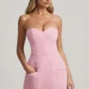 Rochie mini structurată fără bretele, cu decolteu în formă de inimă, Talina, în roz pal Rochie mini structurată fără bretele, cu decolteu în formă de inimă, Talina, în roz pal